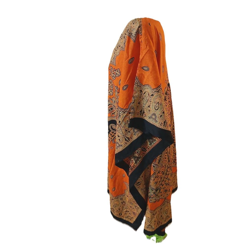 Boho Kaftan Dress Orange Paisley Tunic Loose Fit One Size Beach Cover Up - Picture 4 of 6